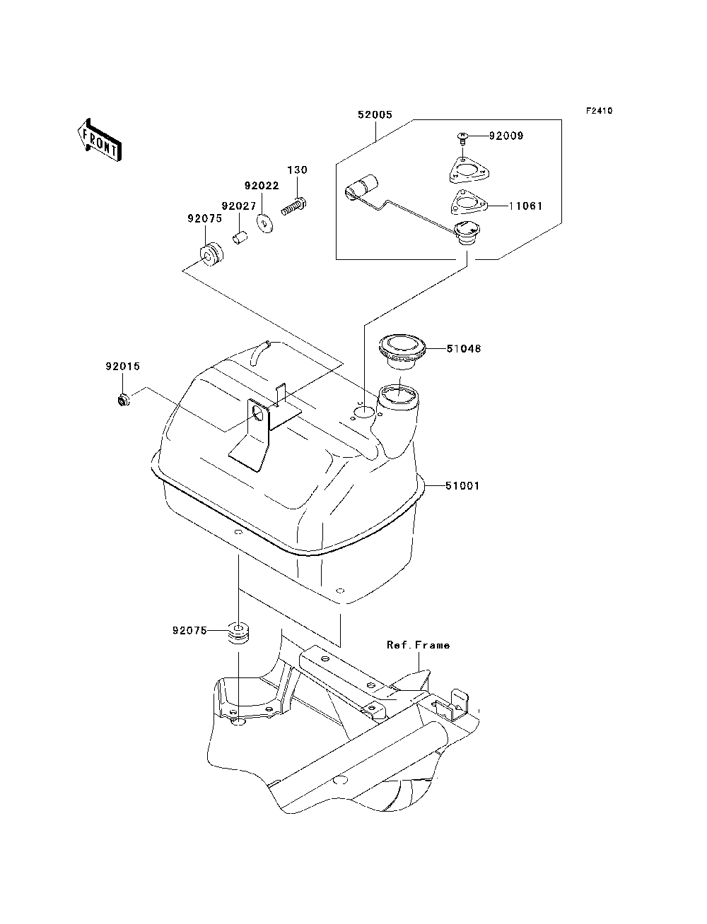 Fuel Tank Diagram and Parts List for KAF400C7F 2007 & Prior Kawasaki Lawn Tractor Accessories