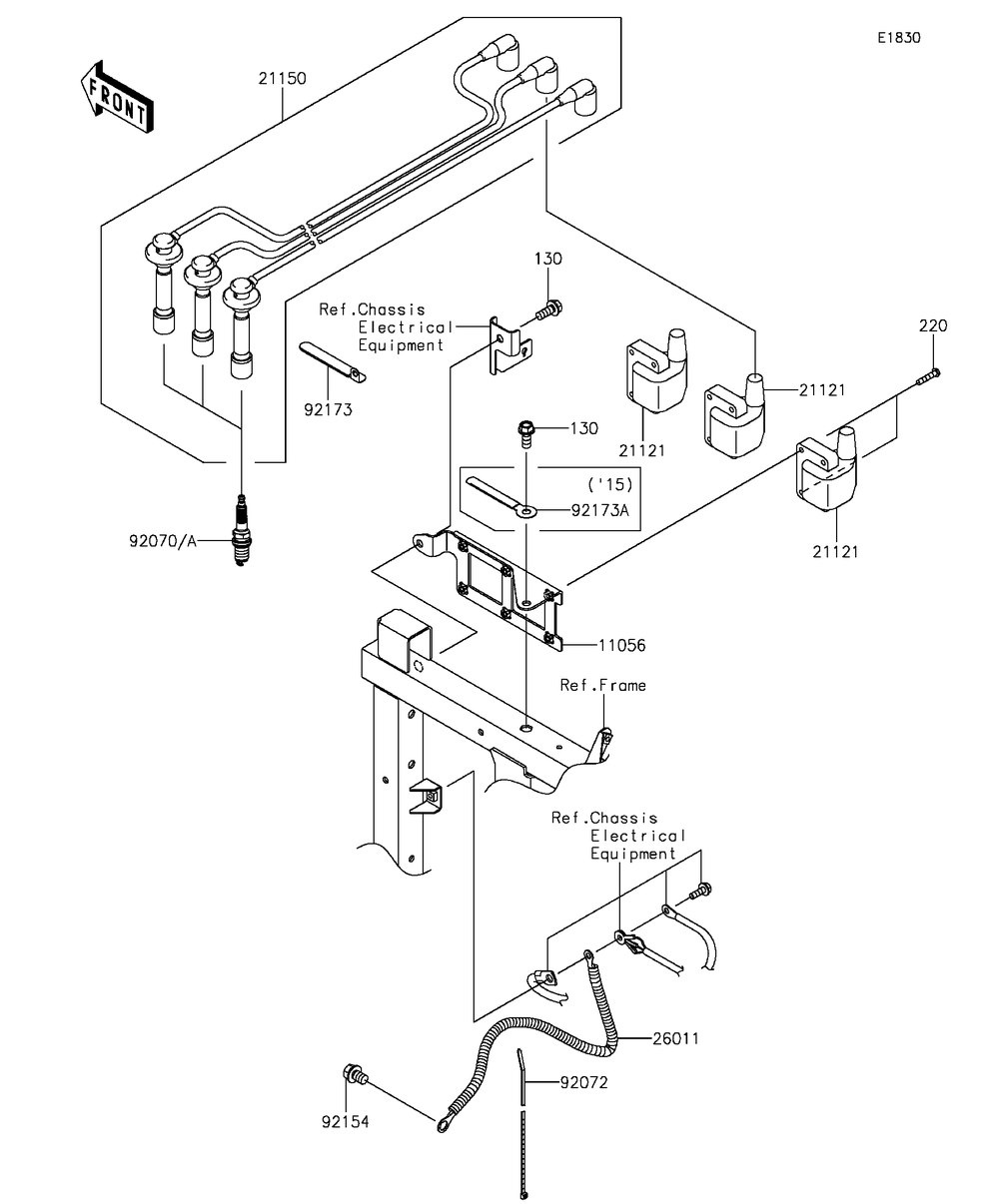 Ignition System Diagram and Parts List for KAF820BGF 2016 Kawasaki Lawn Tractor Accessories