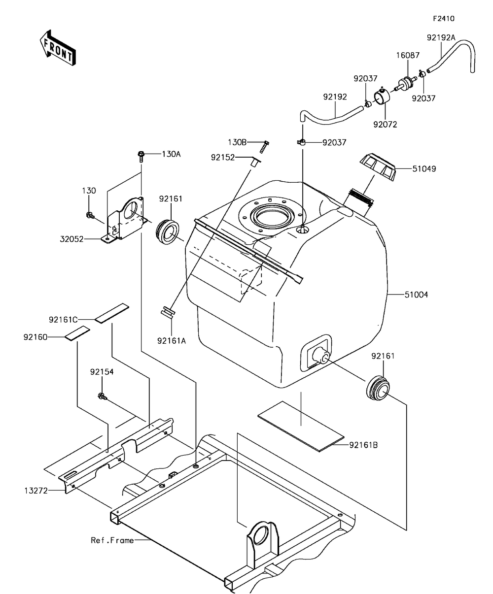 Fuel Tank Diagram and Parts List for KAF820FHF 2017 Kawasaki Lawn Tractor Accessories