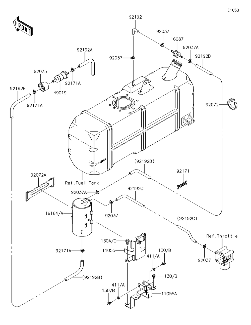 Fuel Evaporative System Diagram and Parts List for KAF620PGF 2016 Kawasaki Lawn Tractor Accessories