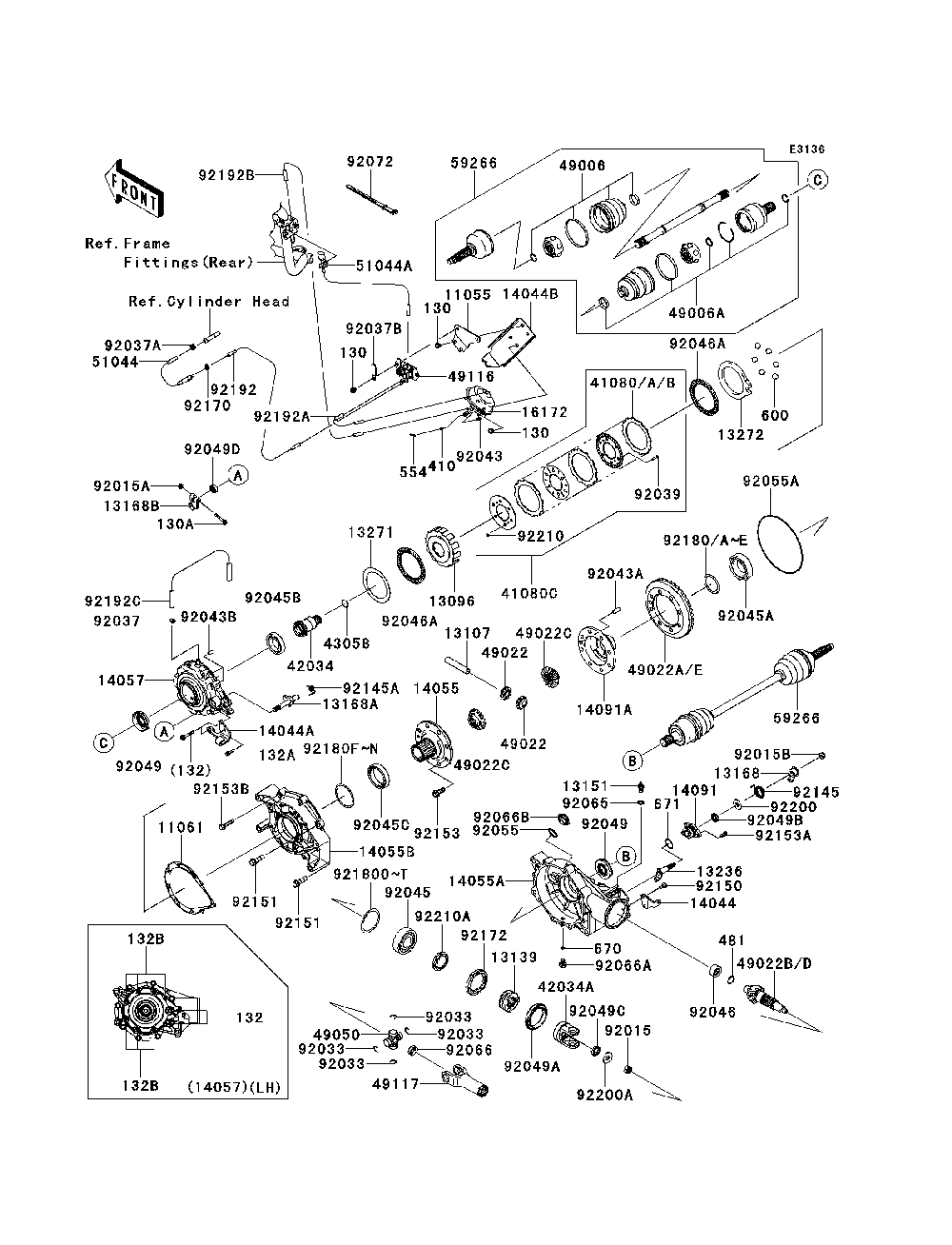Drive Shaft-Front Diagram and Parts List for KRF750NCS 2012 Kawasaki Lawn Tractor Accessories