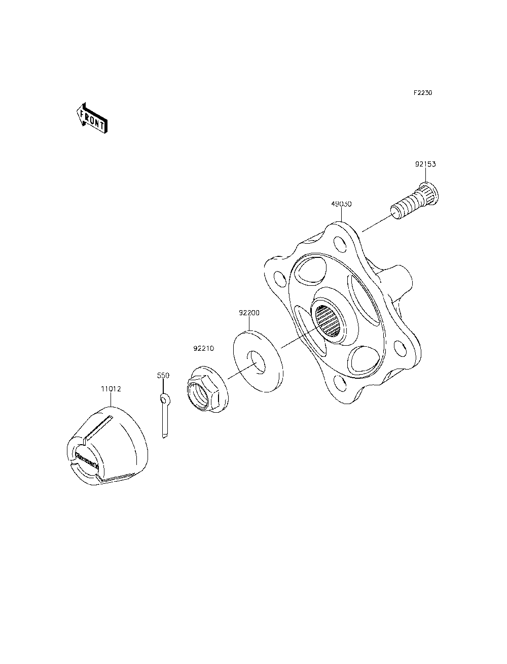 Front Hubs/Brakes Diagram and Parts List for KRT800DFF 2015 Kawasaki Lawn Tractor Accessories