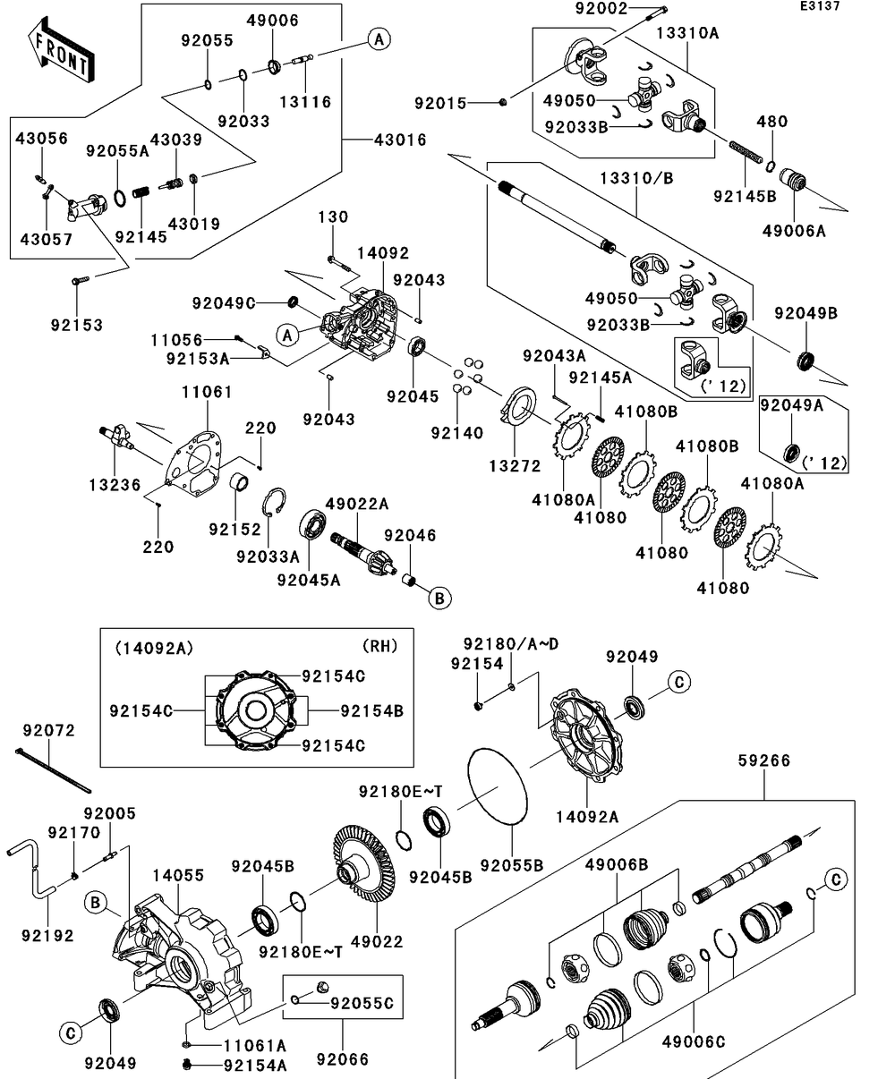 Drive Shaft-Rear Diagram and Parts List for KRT750DCF 2012 Kawasaki Lawn Tractor Accessories
