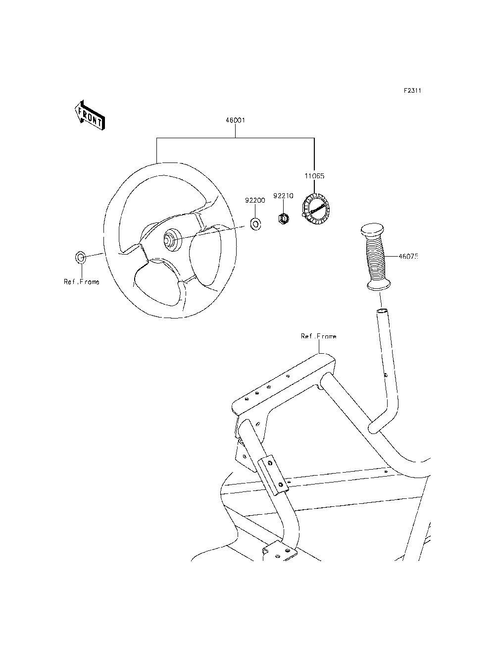 Steering Wheel Diagram and Parts List for KRT800CFF 2015 Kawasaki Lawn Tractor Accessories