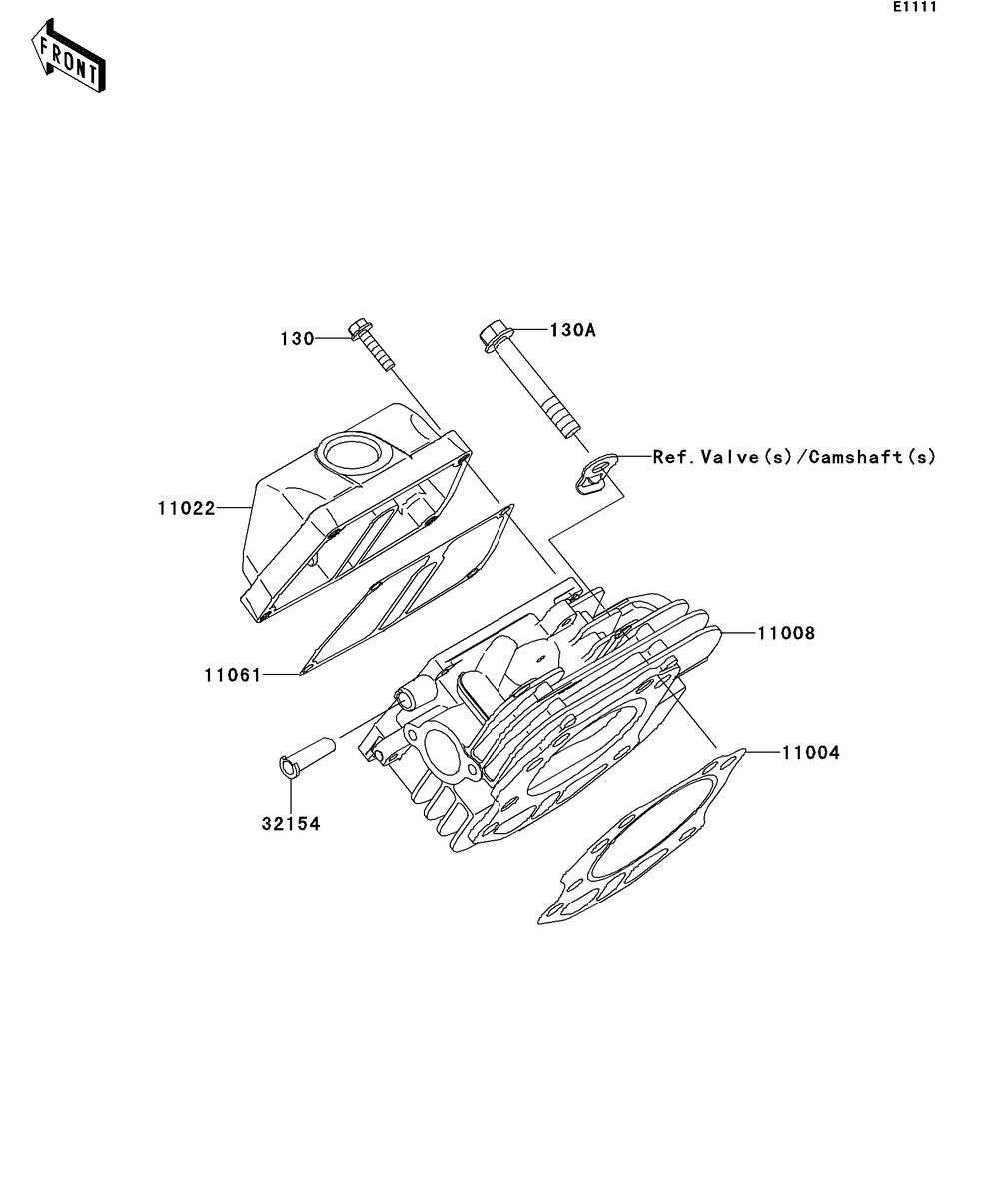 Cylinder Head Diagram and Parts List for KAF400DEF 2014 Kawasaki Lawn Tractor Accessories