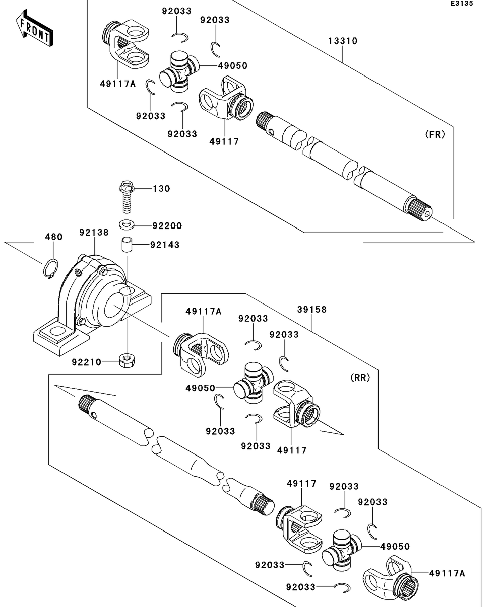 Drive Shaft-Propeller Diagram and Parts List for KAF620RDFA 2013 Kawasaki Lawn Tractor Accessories