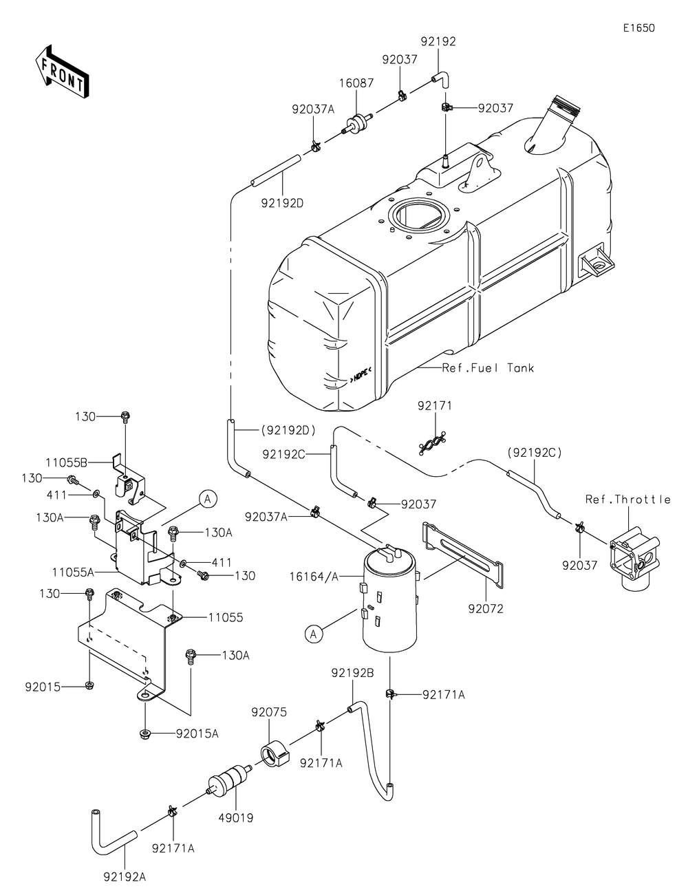 Fuel Evaporative System Diagram and Parts List for KAF620WLS 2020 Kawasaki Lawn Tractor Accessories