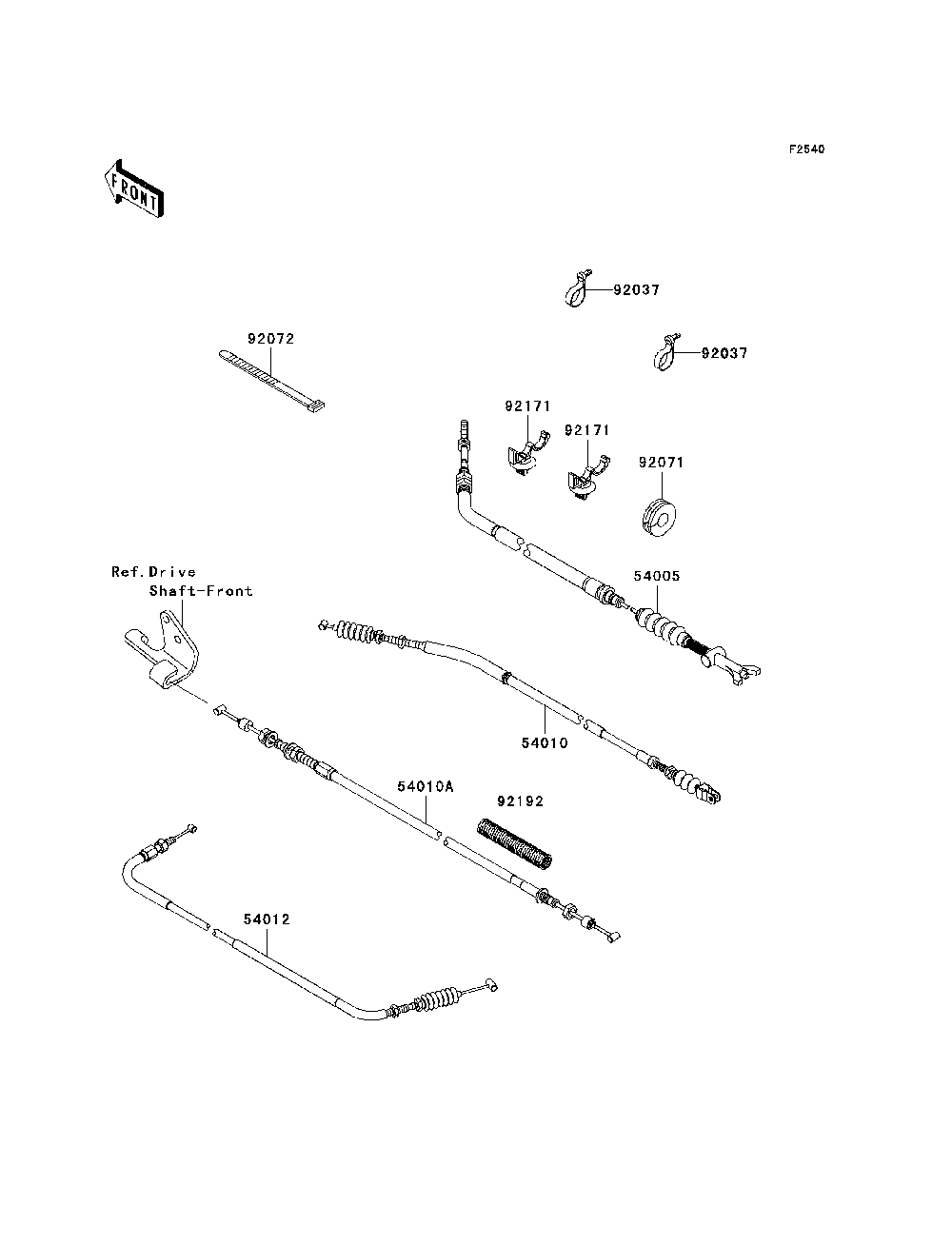 Cables Diagram and Parts List for KRF750TAF 2010 Kawasaki Lawn Tractor Accessories