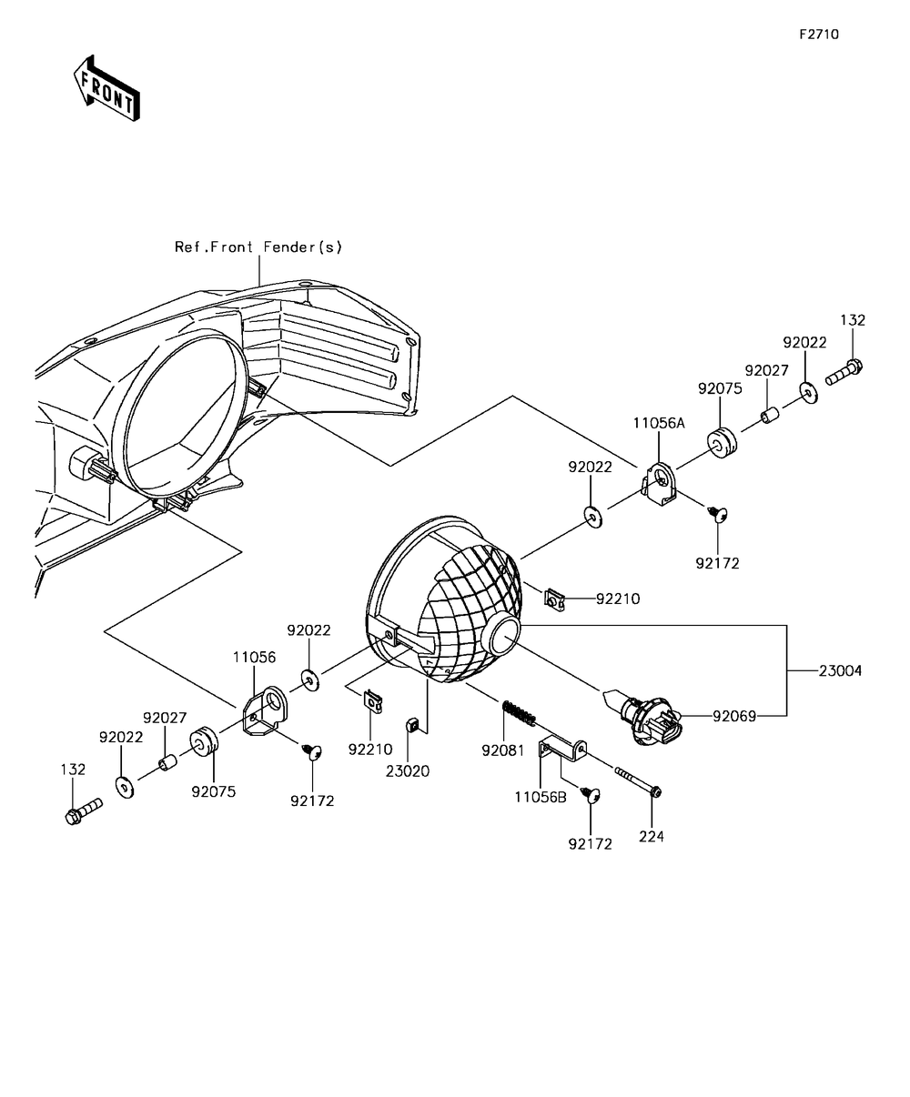 Headlight Diagram and Parts List for KAF1000DHF 2017 Kawasaki Lawn Tractor Accessories