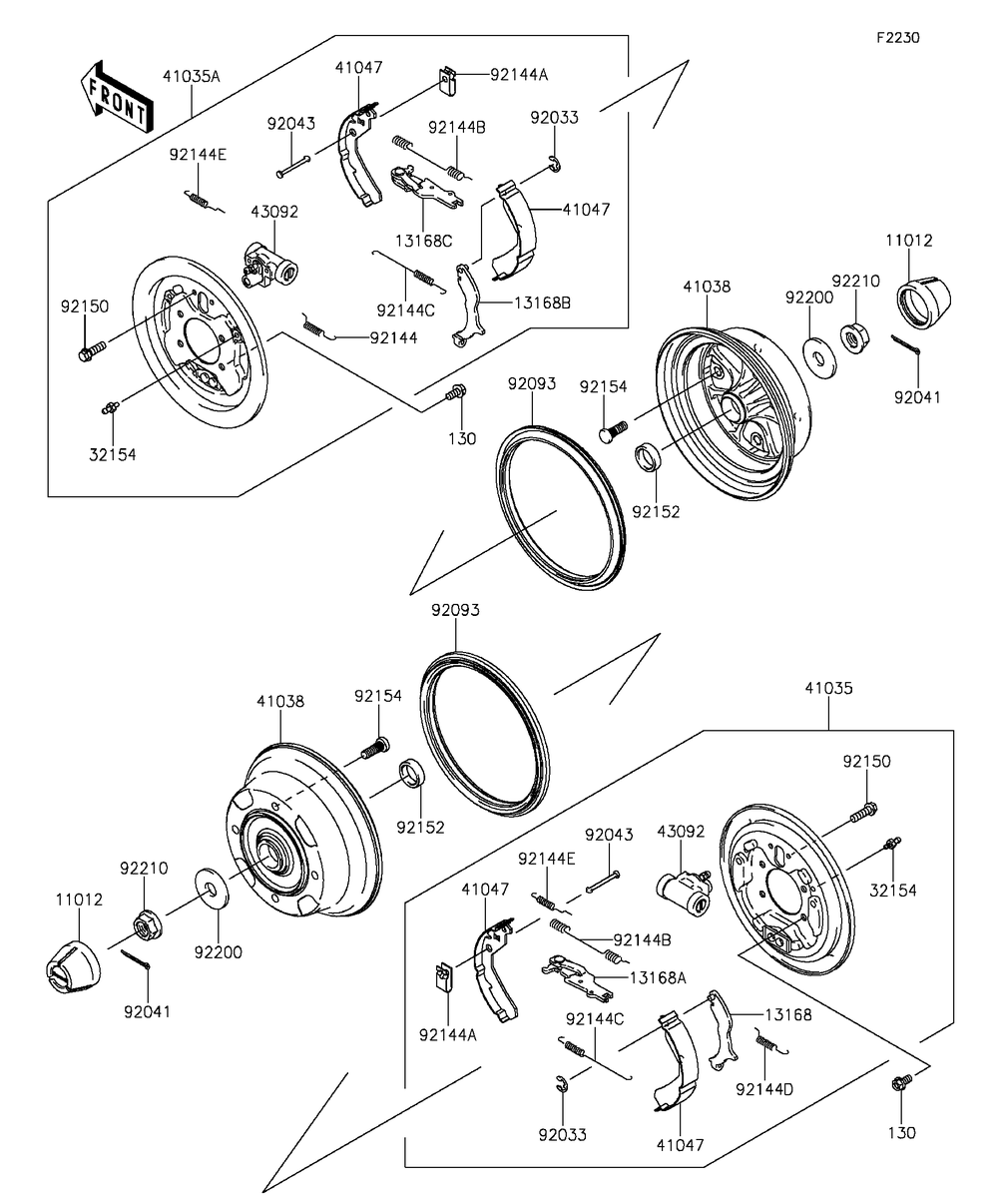 Front Hubs/Brakes Diagram and Parts List for KAF400EGF 2016 Kawasaki Lawn Tractor Accessories