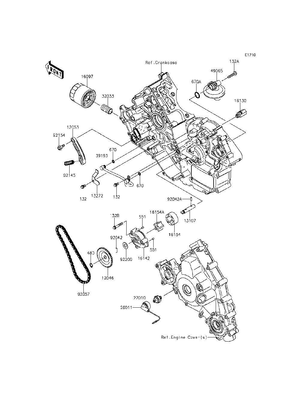Oil Pump/Oil Filter Diagram and Parts List for KRF800DFF 2015 Kawasaki Lawn Tractor Accessories