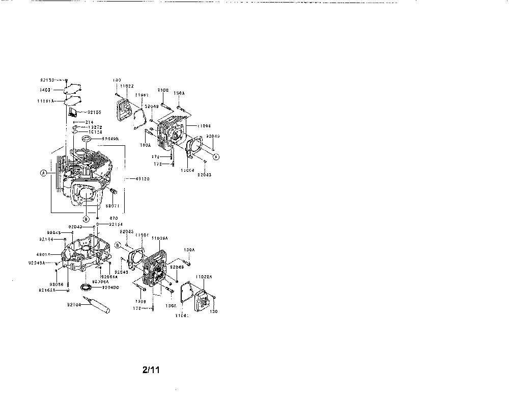 Cylinder/crankcase Diagram and Parts List for FR651V-AS07  Kawasaki Engine