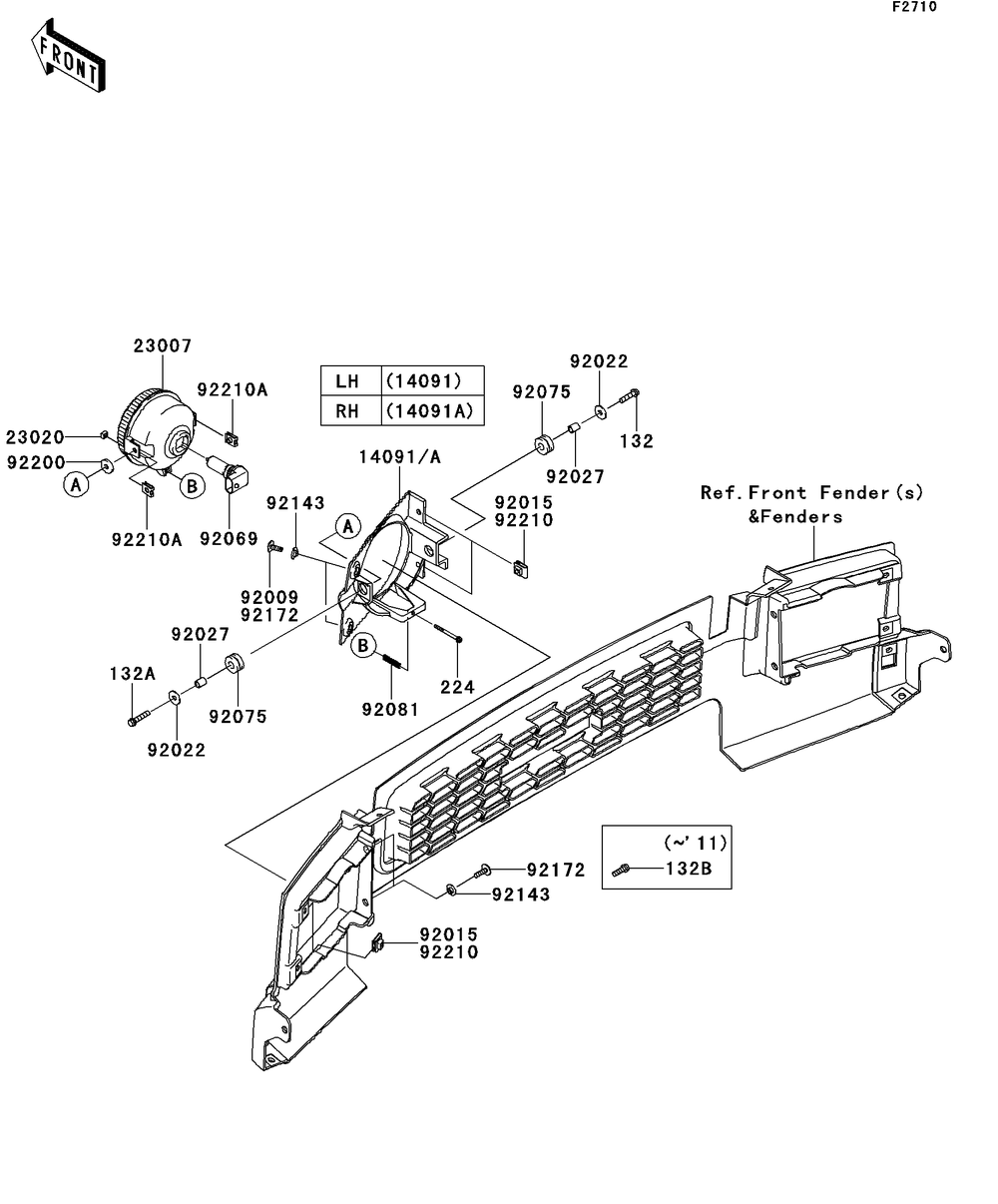 Headlight Diagram and Parts List for KAF620SDF 2013 Kawasaki Lawn Tractor Accessories