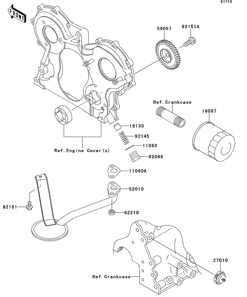 Oil Pump/Oil Filter Diagram and Parts List for KAF950GDF 2013 Kawasaki Lawn Tractor Accessories