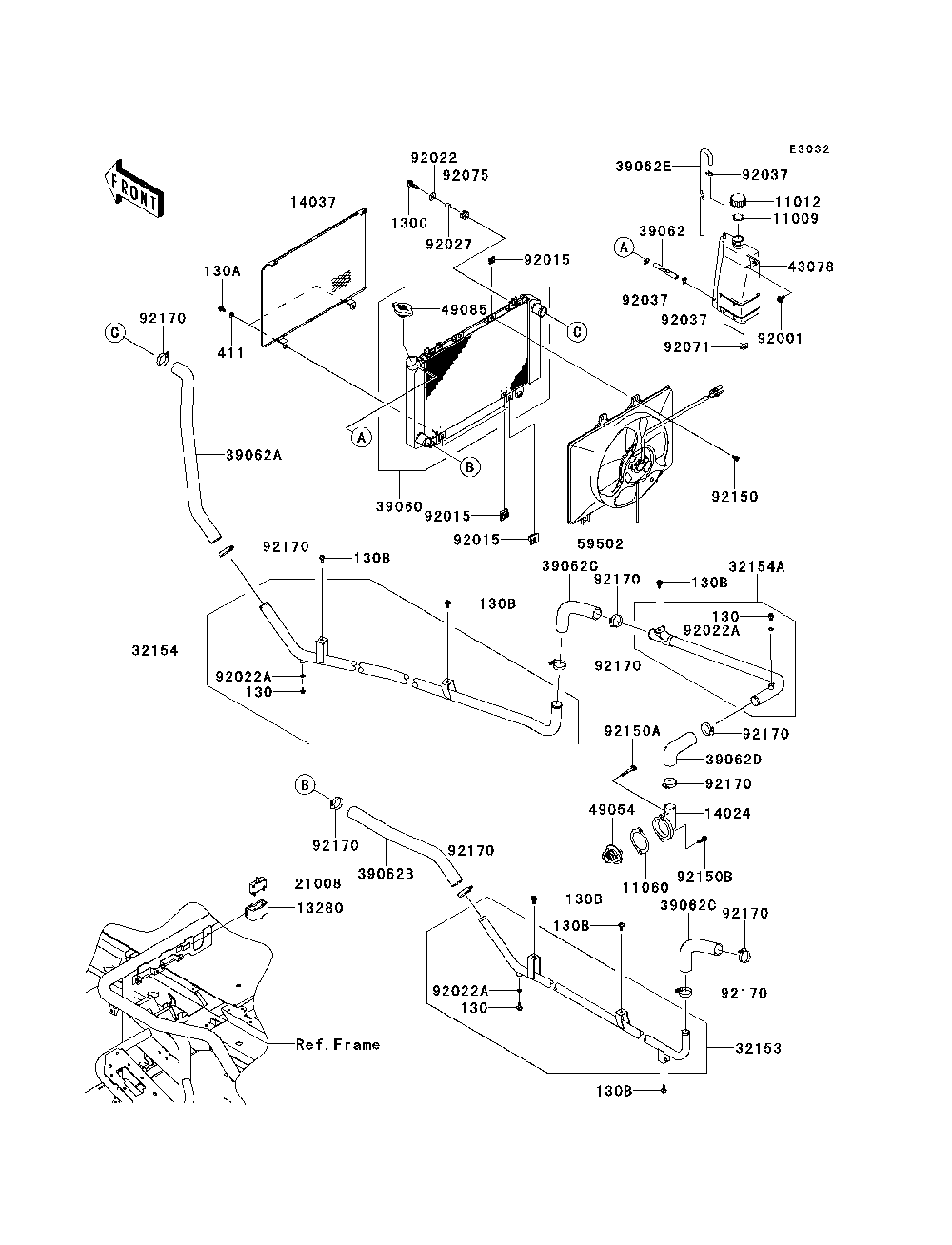 Radiator Diagram and Parts List for KAF620MDF 2013 Kawasaki Lawn Tractor Accessories