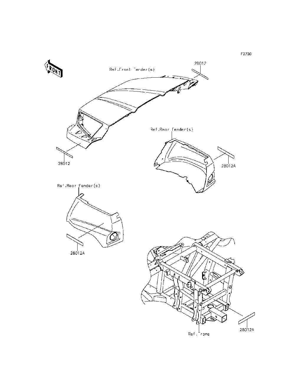 Reflectors Diagram and Parts List for KRF800CEF 2014 Kawasaki Lawn Tractor Accessories