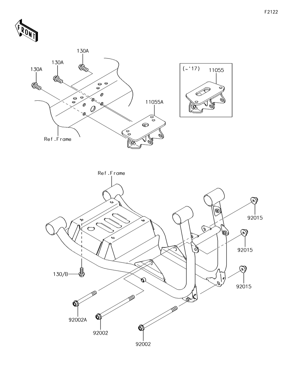 Engine Mount Diagram and Parts List for KAF620PGF 2016 Kawasaki Lawn Tractor Accessories