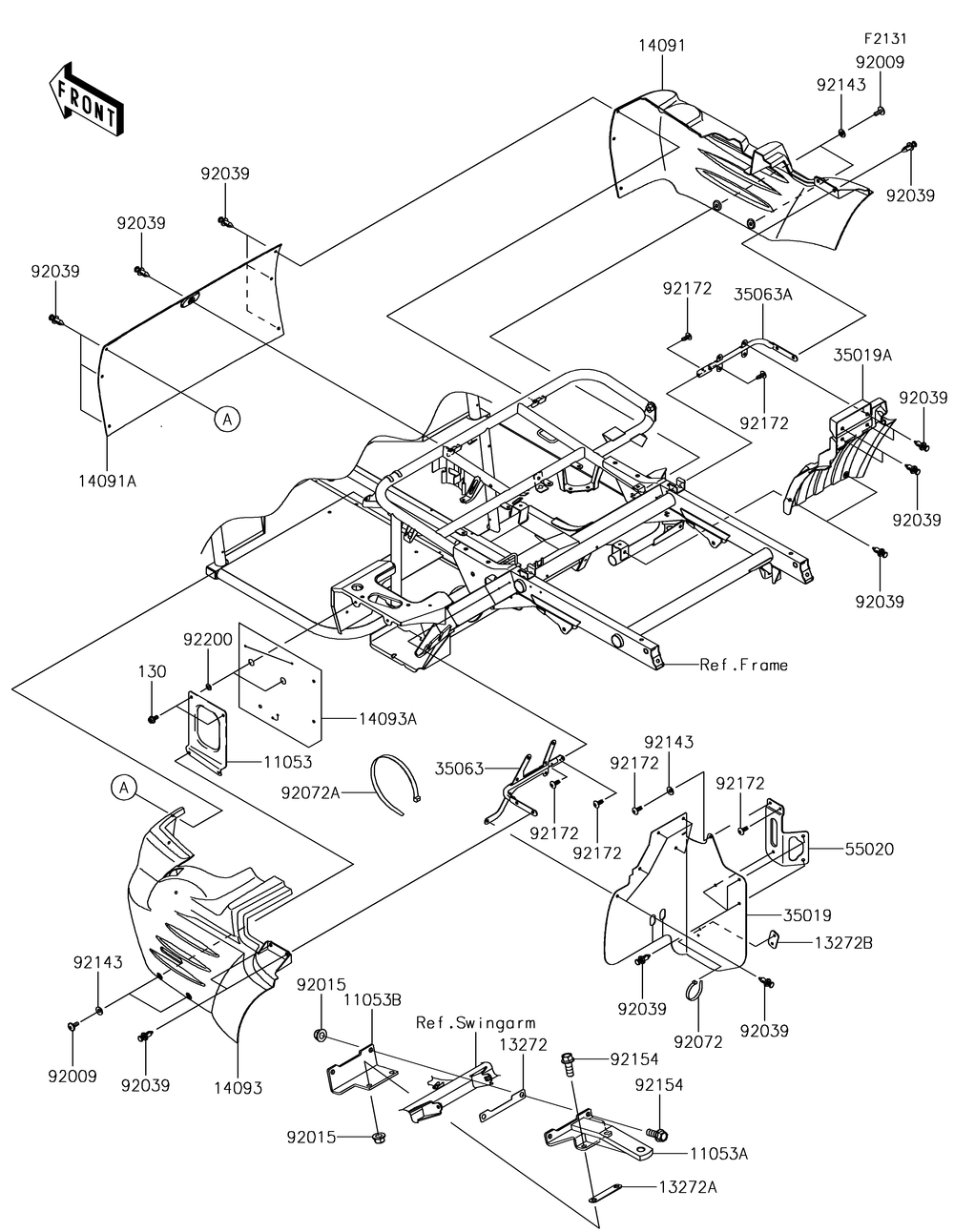 Frame Fittings-Rear Diagram and Parts List for KAF400NHF 2017 Kawasaki Lawn Tractor Accessories