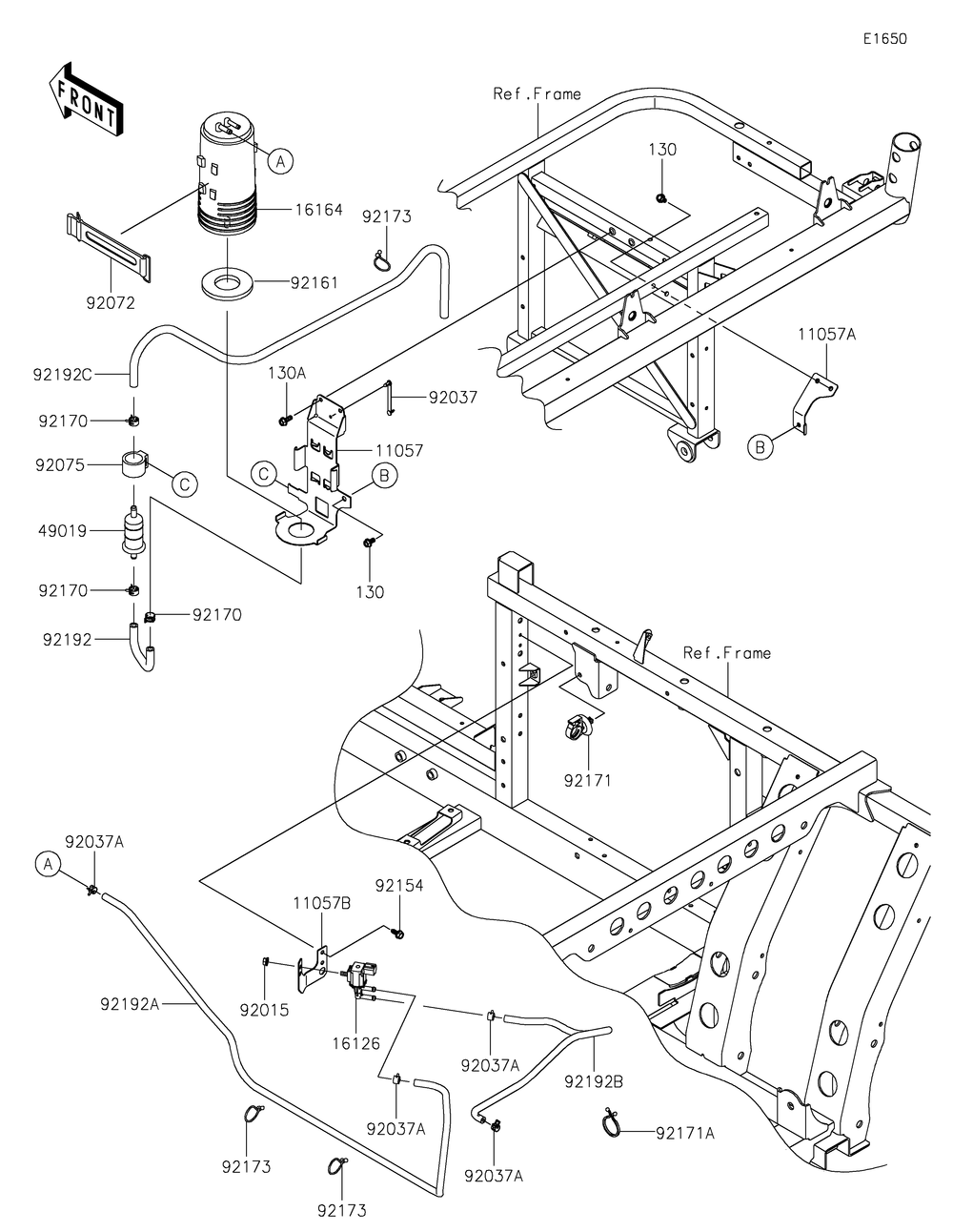 Fuel Evaporative System Diagram and Parts List for KAF820BJF 2018 Kawasaki Lawn Tractor Accessories
