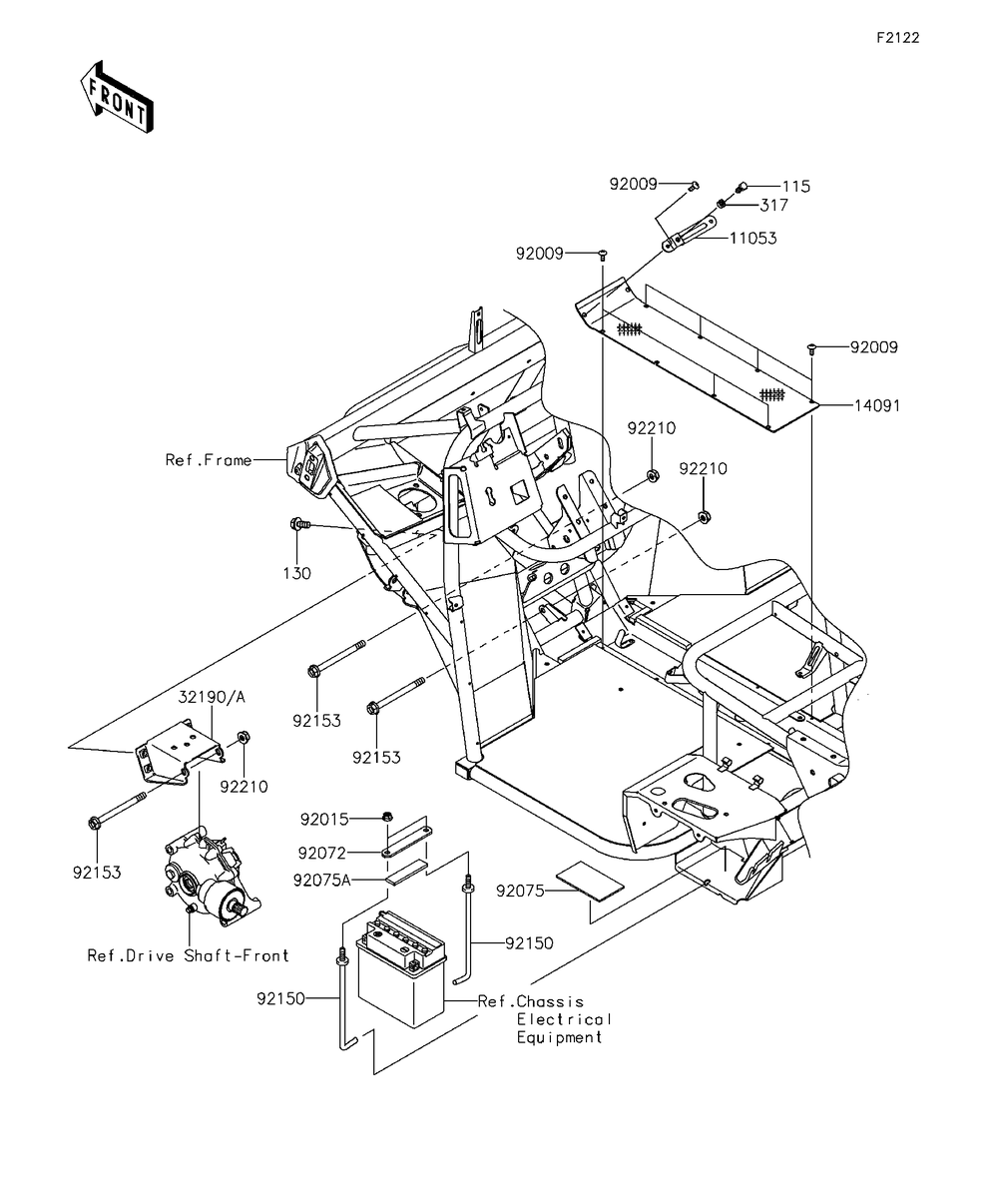 Engine Mount Diagram and Parts List for KAF400EDF 2013 Kawasaki Lawn Tractor Accessories