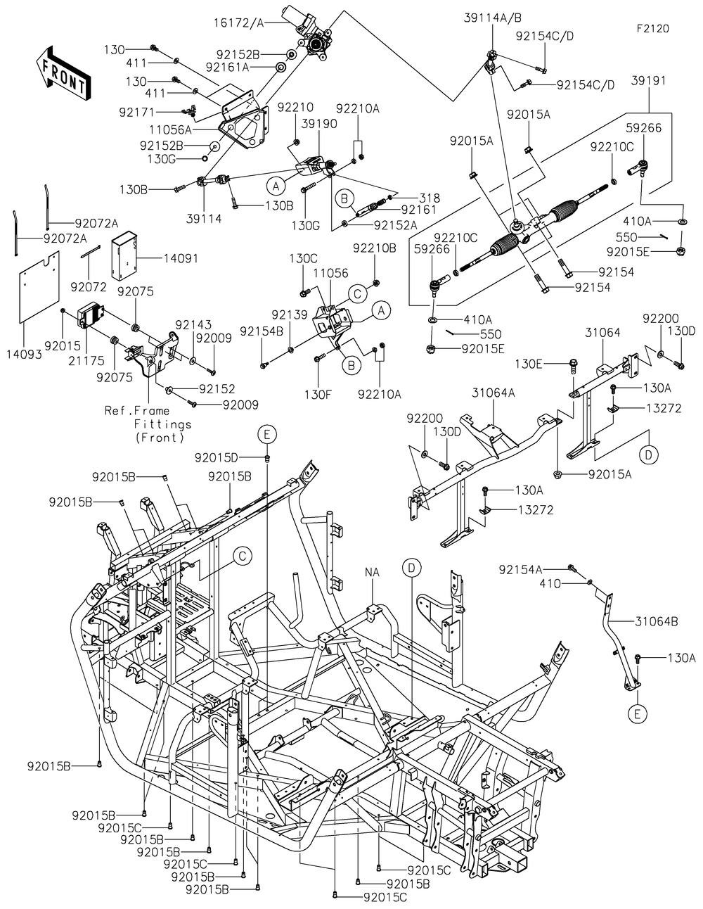 Frame Diagram and Parts List for KRF800JNFNL 2022 Kawasaki Lawn Tractor Accessories