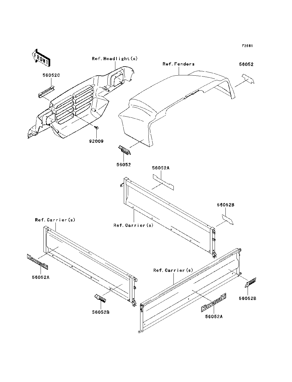 Decals Diagram and Parts List for KAF620H7F 2007 & Prior Kawasaki Lawn Tractor Accessories