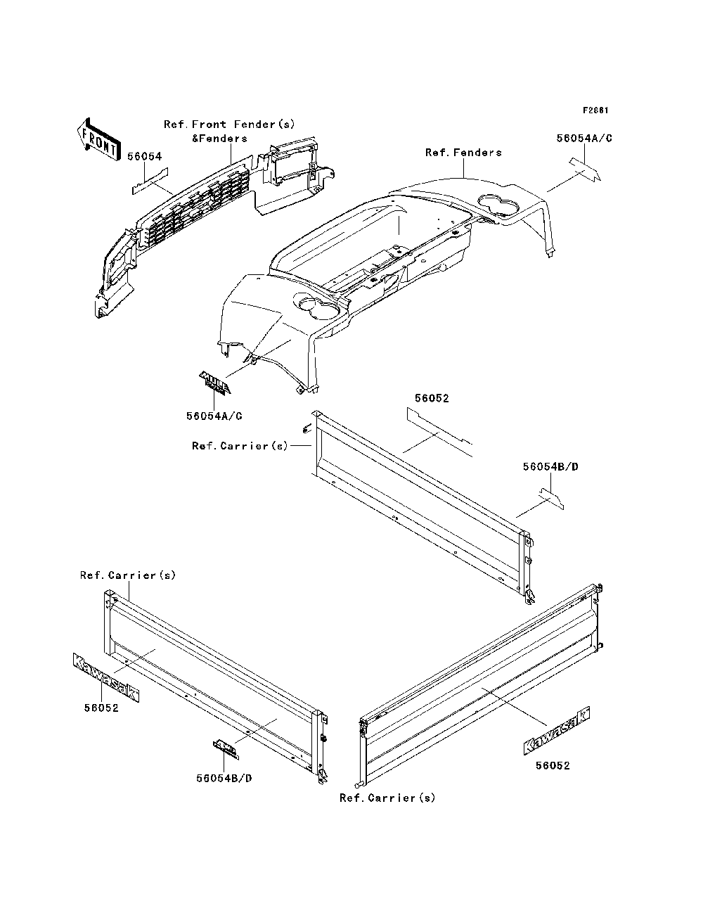 Decals Diagram and Parts List for KAF620MDF 2013 Kawasaki Lawn Tractor Accessories