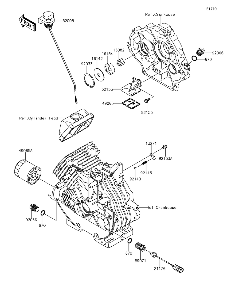 Oil Pump/Oil Filter Diagram and Parts List for KAF400DFF 2015 Kawasaki Lawn Tractor Accessories