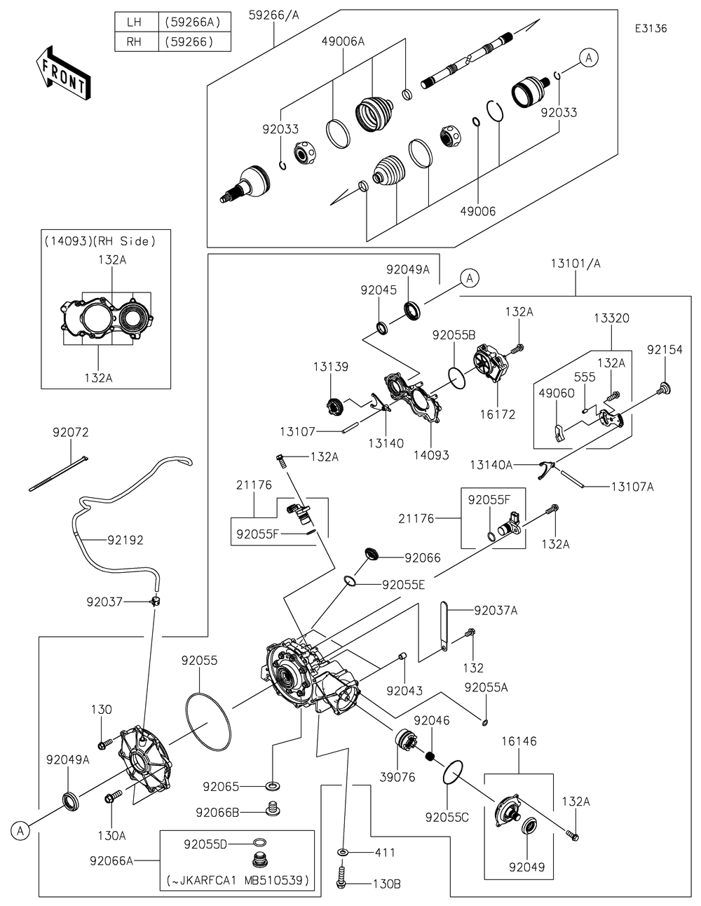 Drive Shaft-Front Diagram and Parts List for KRF1000AMFNL 2021 Kawasaki Lawn Tractor Accessories