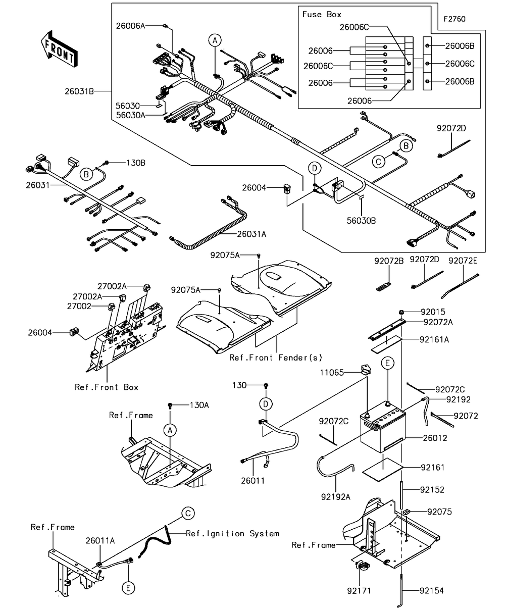 Chassis Electrical Equipment Diagram and Parts List for KAF820EHF 2017 Kawasaki Lawn Tractor Accessories