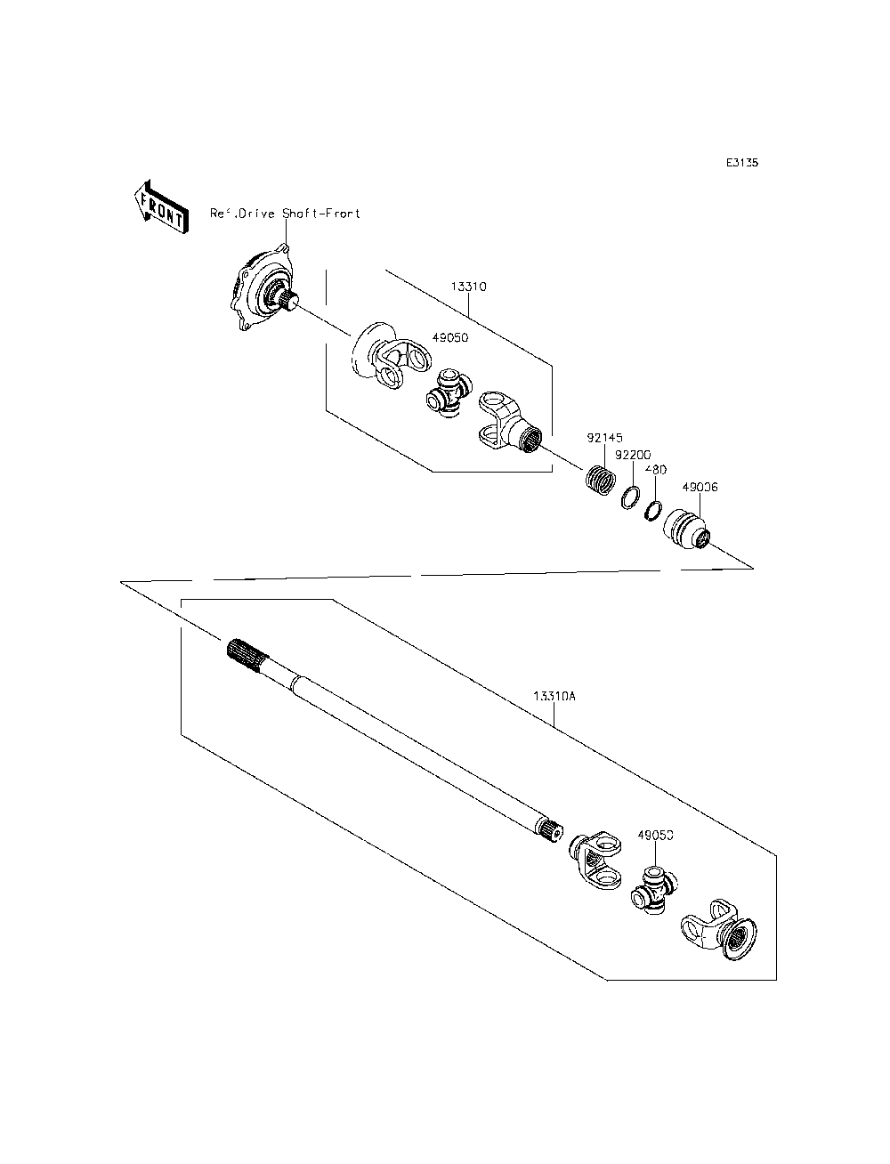 Drive Shaft-Propeller Diagram and Parts List for KRF800DFF 2015 Kawasaki Lawn Tractor Accessories