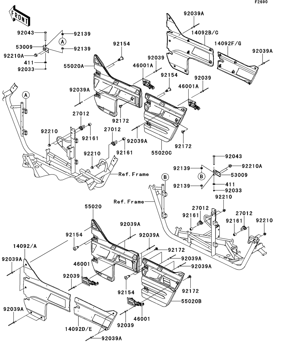 Door Diagram and Parts List for KRT750BCF 2012 Kawasaki Lawn Tractor Accessories