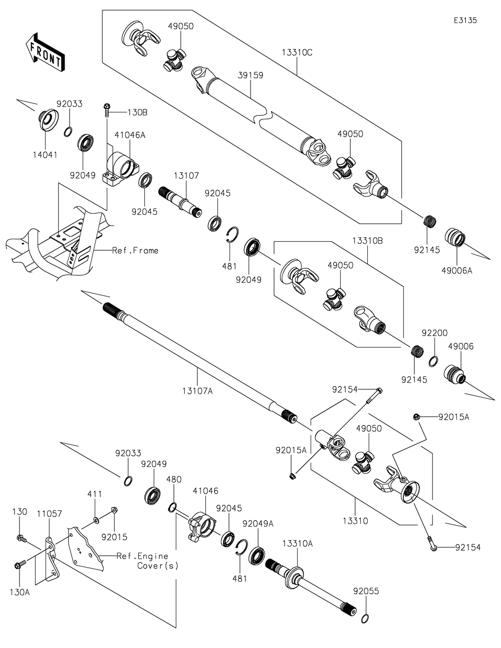 Drive Shaft-Propeller Diagram and Parts List for KRT1000BPFNL 2023 Kawasaki Lawn Tractor Accessories