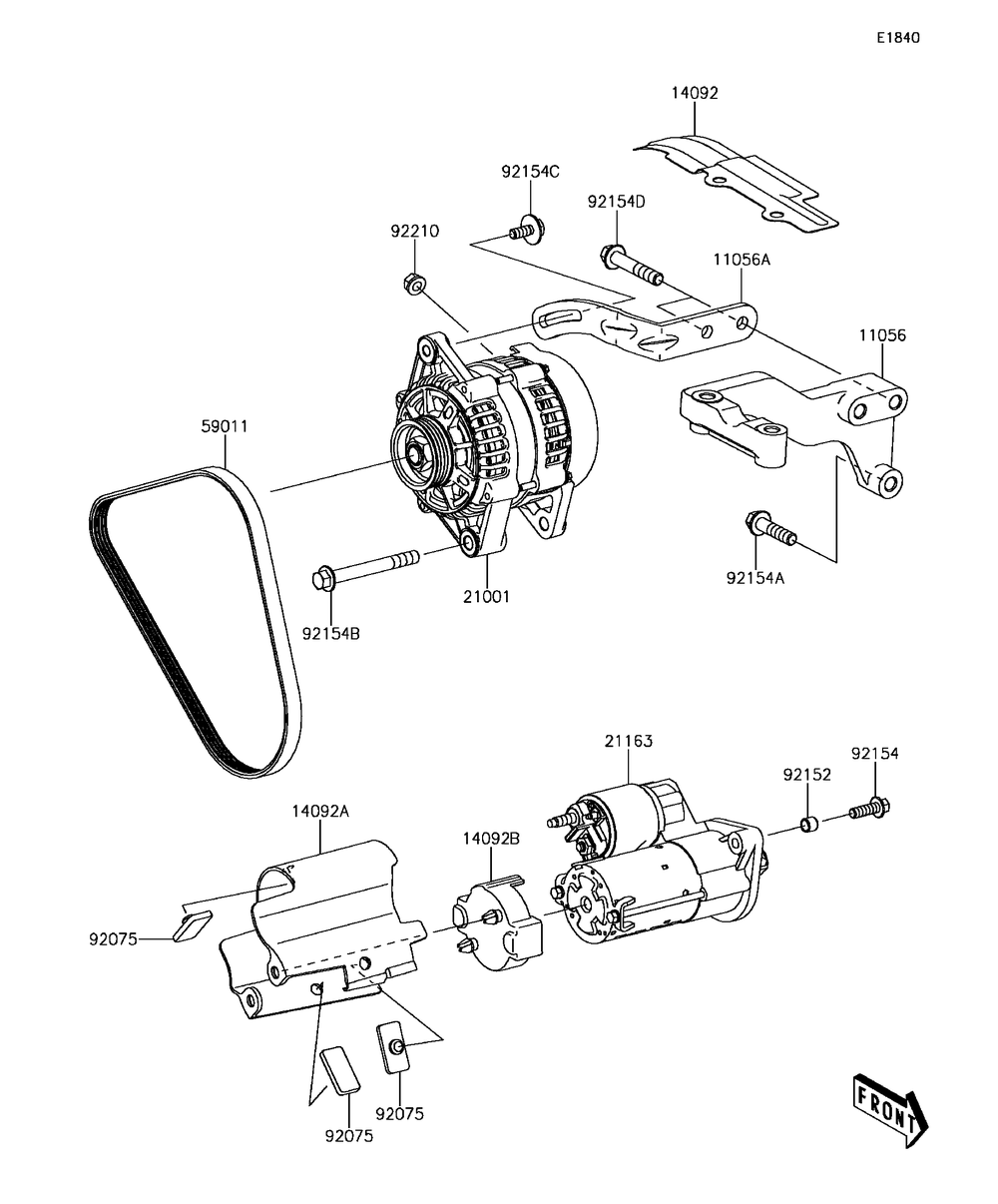 Starter Motor Diagram and Parts List for KAF820AHF 2017 Kawasaki Lawn Tractor Accessories
