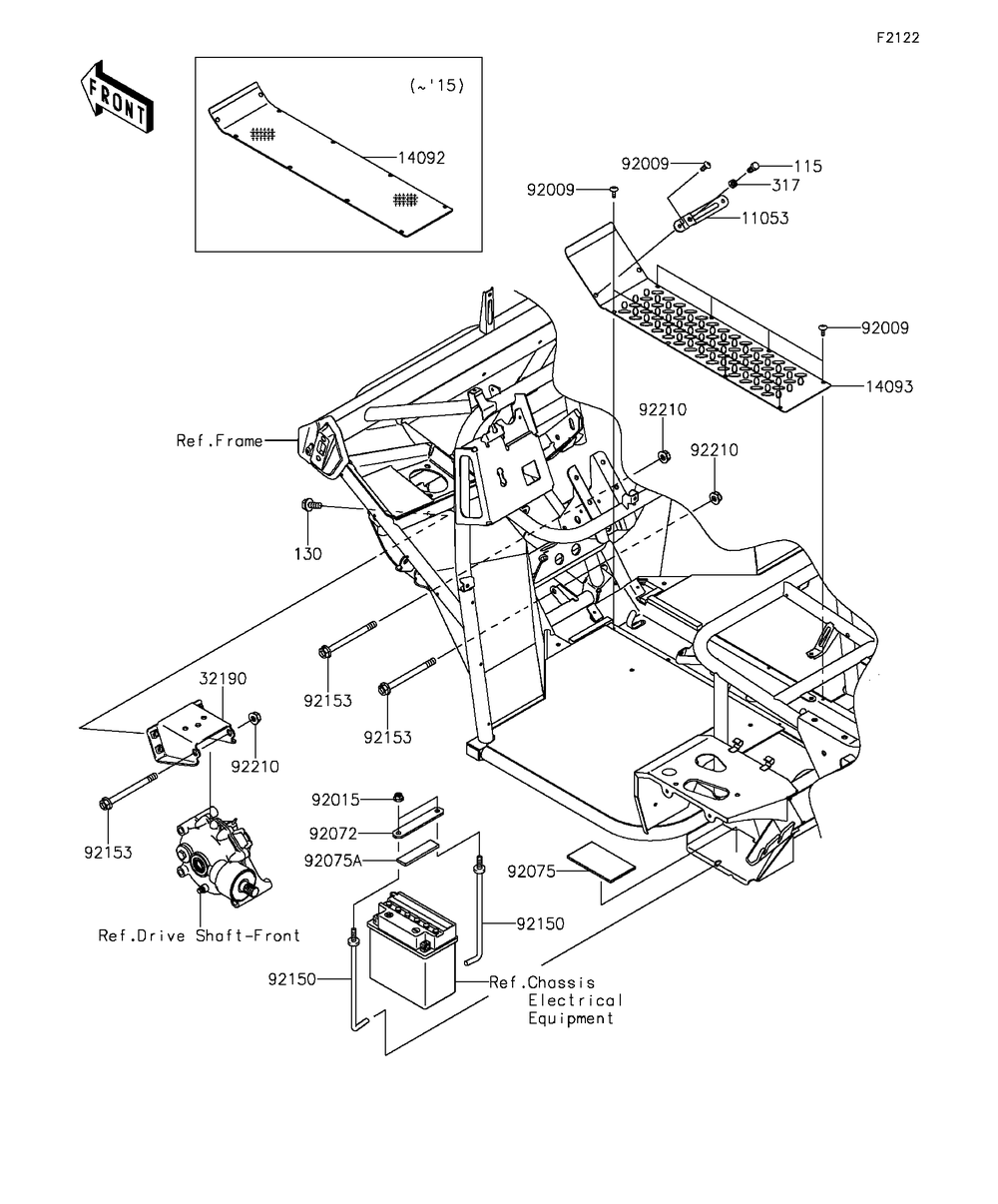Engine Mount Diagram and Parts List for KAF400DFF 2015 Kawasaki Lawn Tractor Accessories