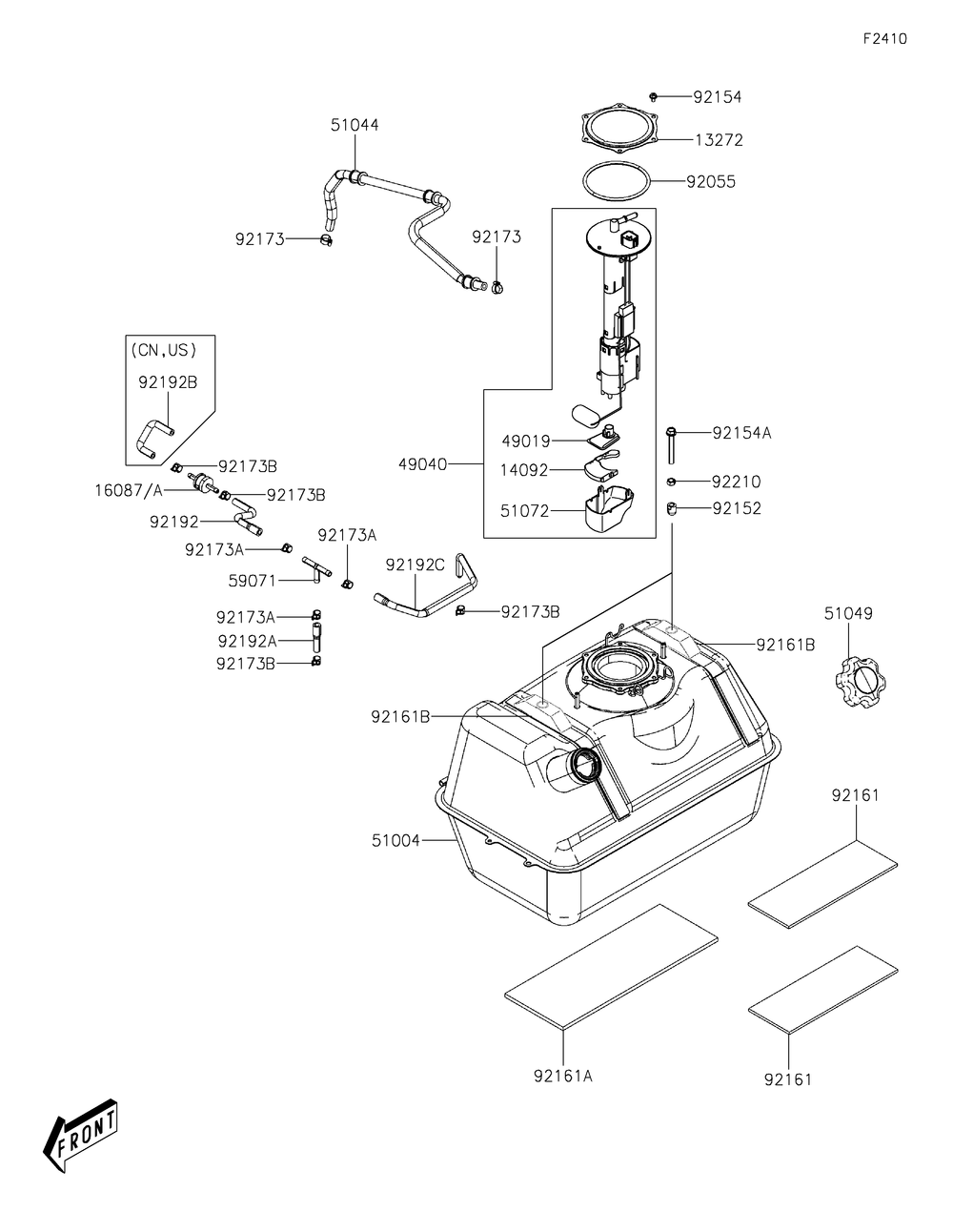 Fuel Tank Diagram and Parts List for KAF700AMFNN 2021 Kawasaki Lawn Tractor Accessories