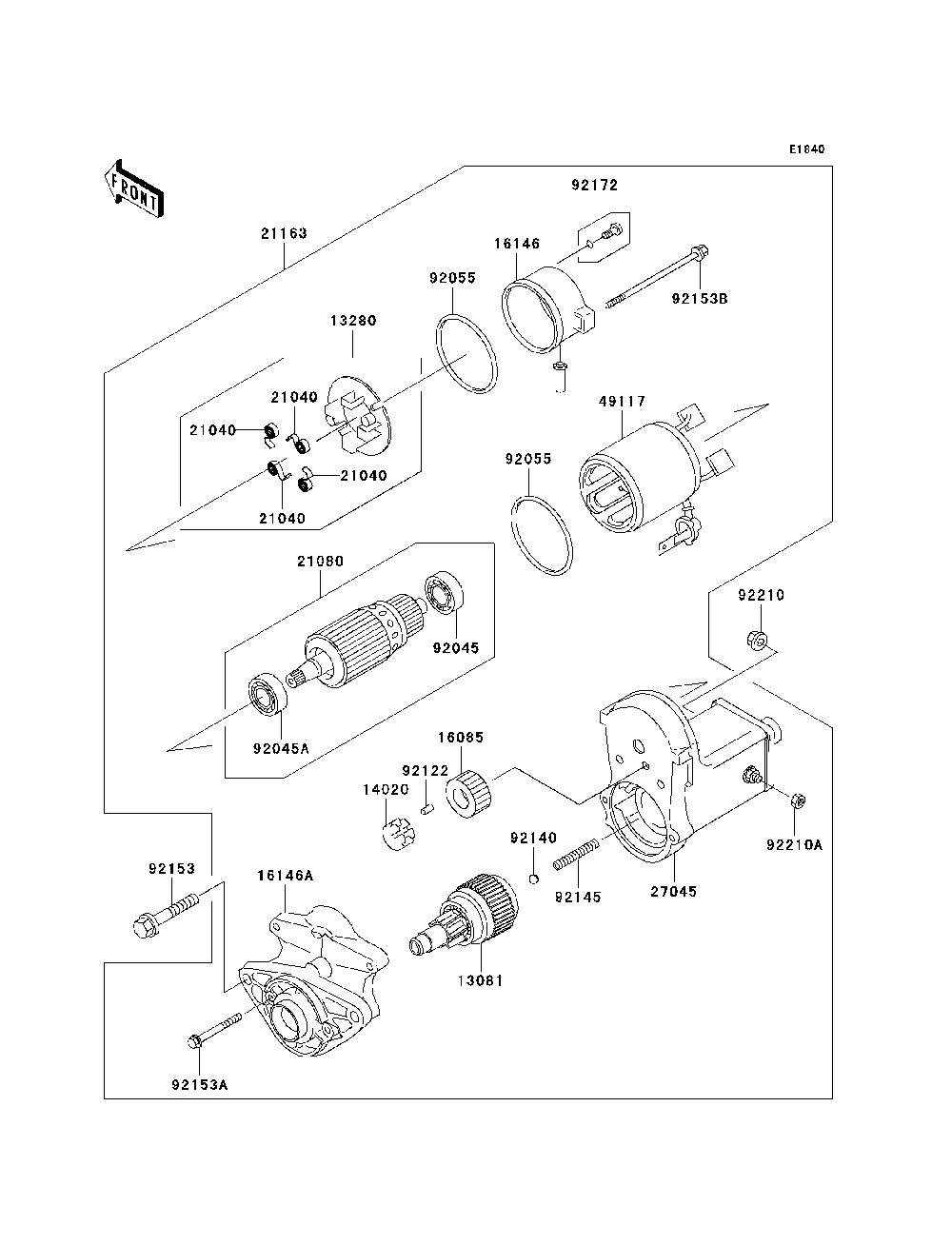 Starter Motor Diagram and Parts List for KAF950E8F 2008 Kawasaki Lawn Tractor Accessories