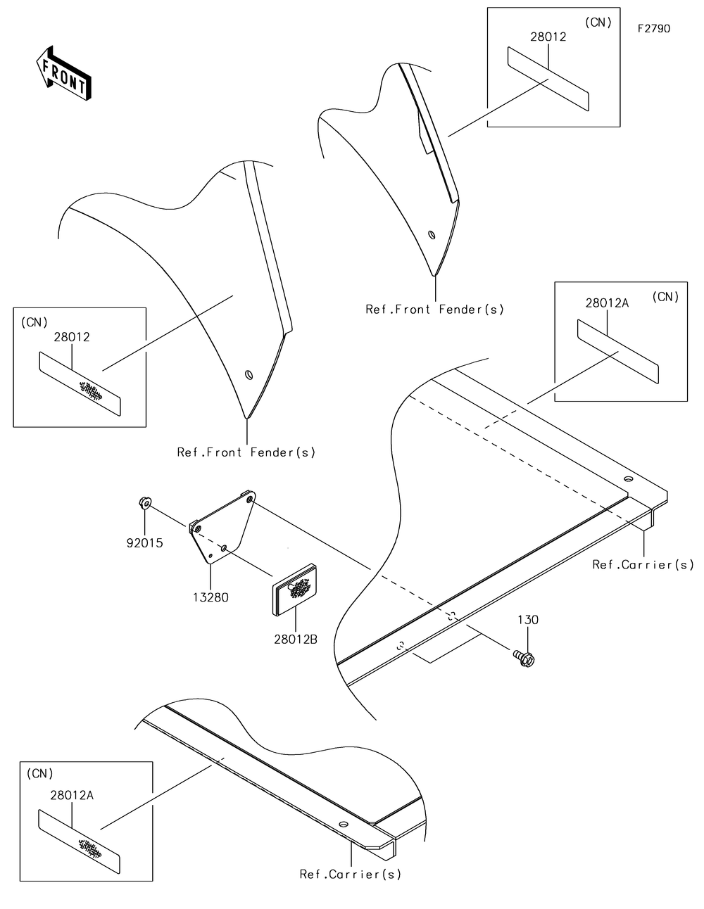 Reflectors Diagram and Parts List for KAF400KJF 2018 Kawasaki Lawn Tractor Accessories