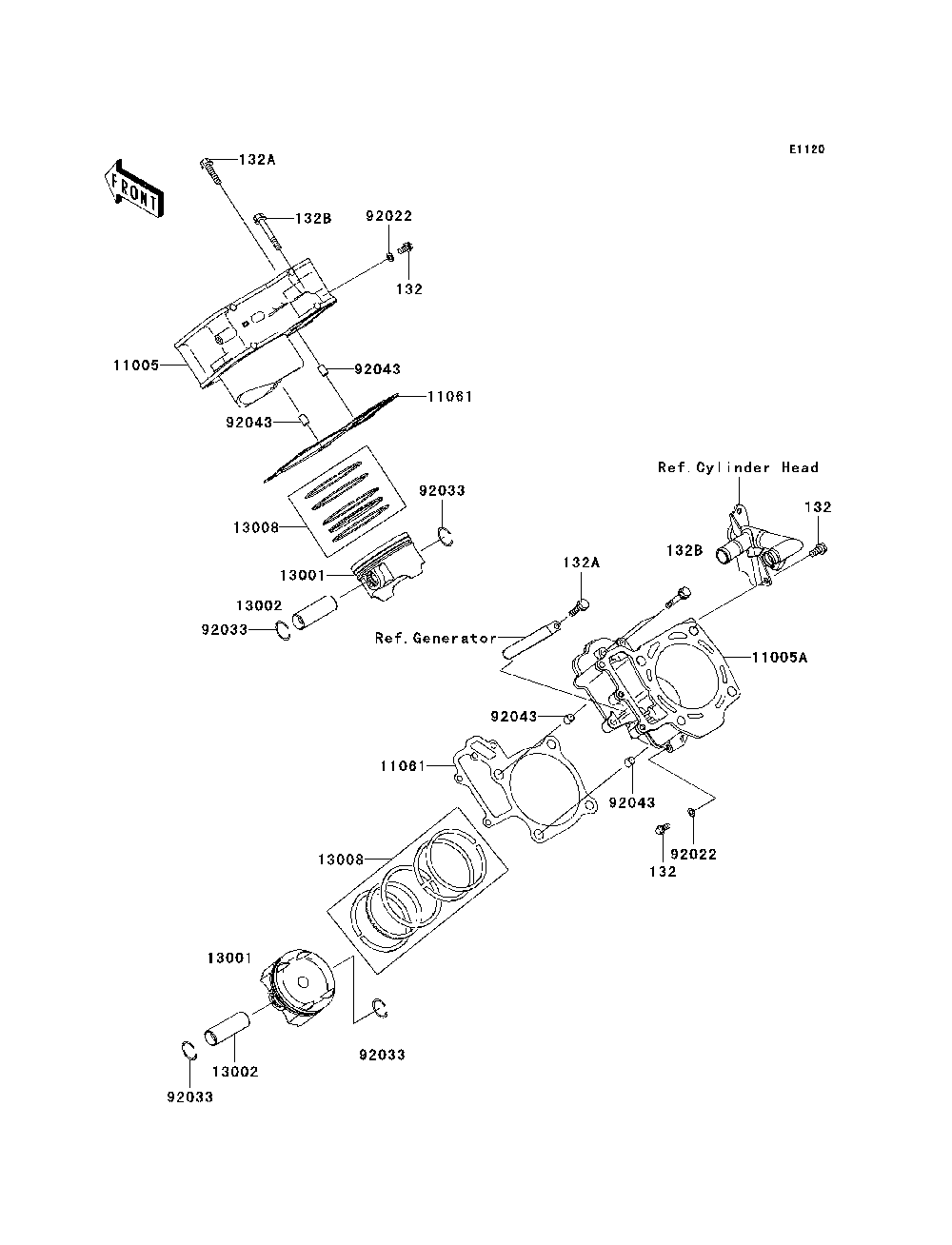 Cylinder/Piston Diagram and Parts List for KRF750TAF 2010 Kawasaki Lawn Tractor Accessories