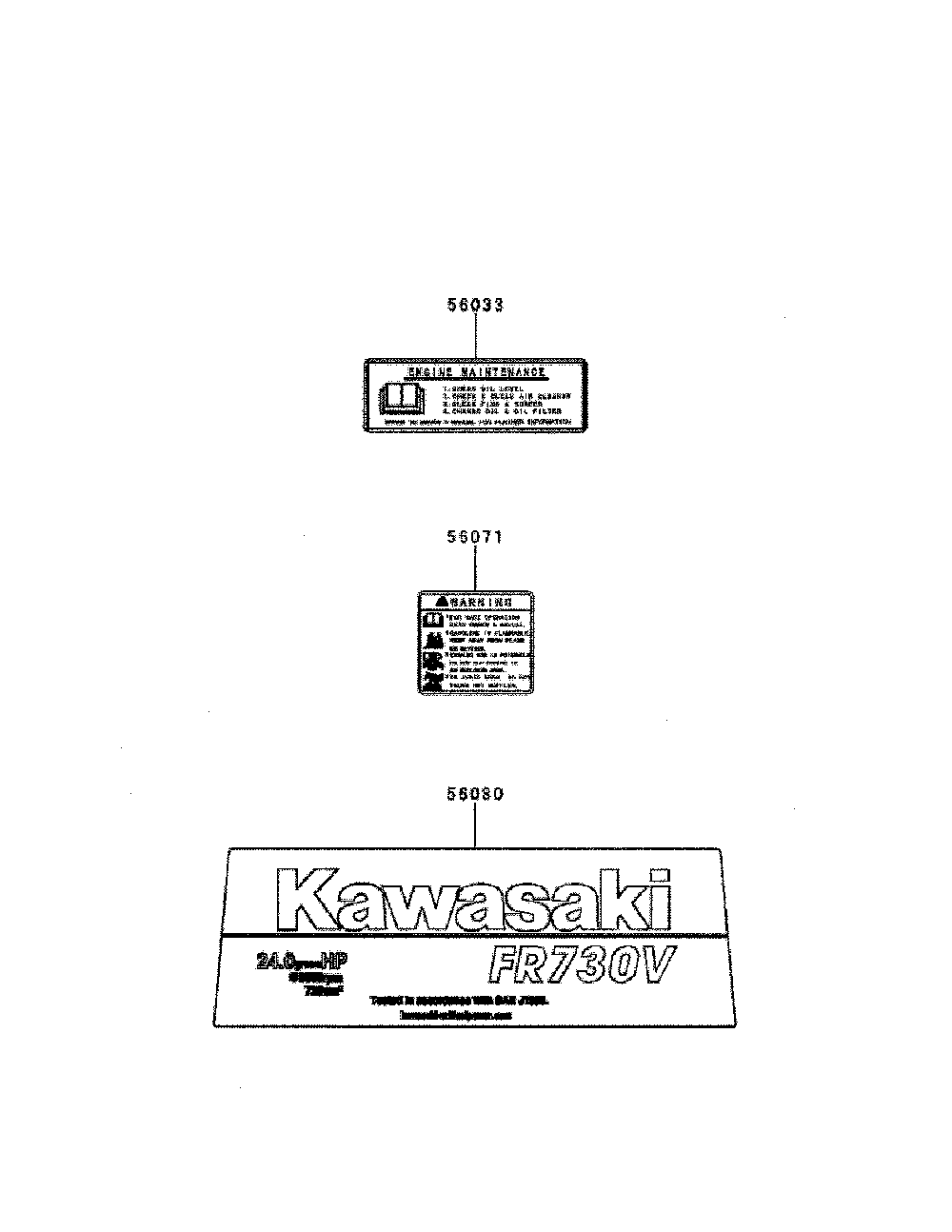 Label Diagram and Parts List for FR730V-DS04  Kawasaki Engine