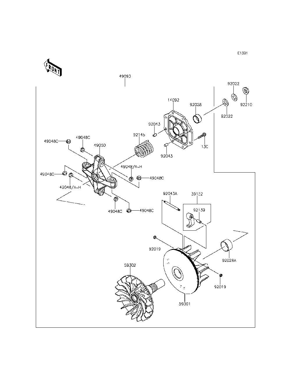Drive Converter Diagram and Parts List for KRF800CEF 2014 Kawasaki Lawn Tractor Accessories