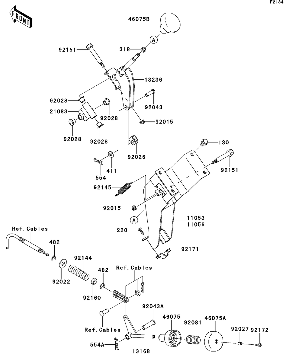 Shift Lever Diagram and Parts List for KAF400BEF 2014 Kawasaki Lawn Tractor Accessories