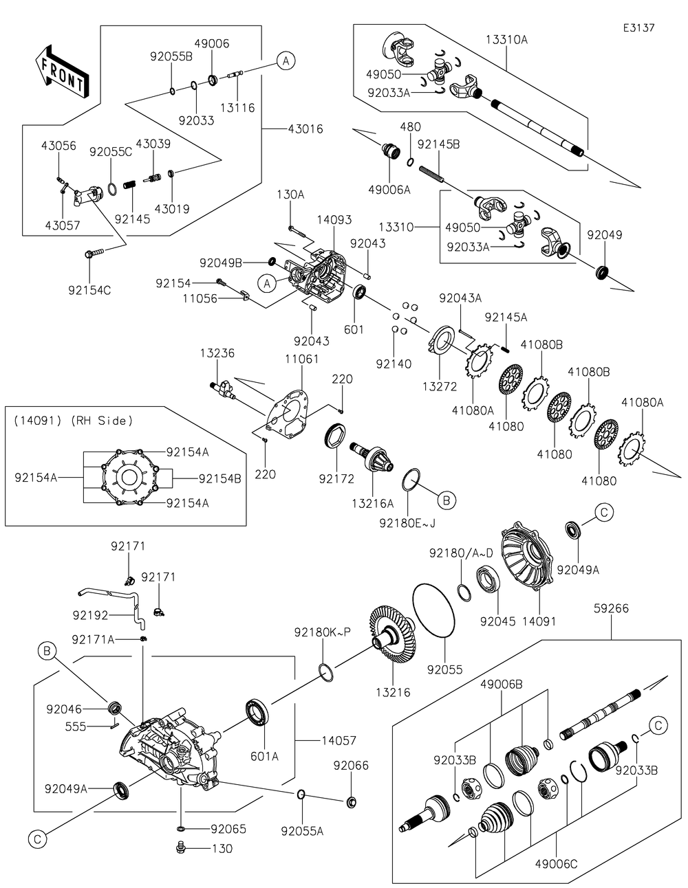 Drive Shaft-Rear Diagram and Parts List for KRF800JNFNL 2022 Kawasaki Lawn Tractor Accessories
