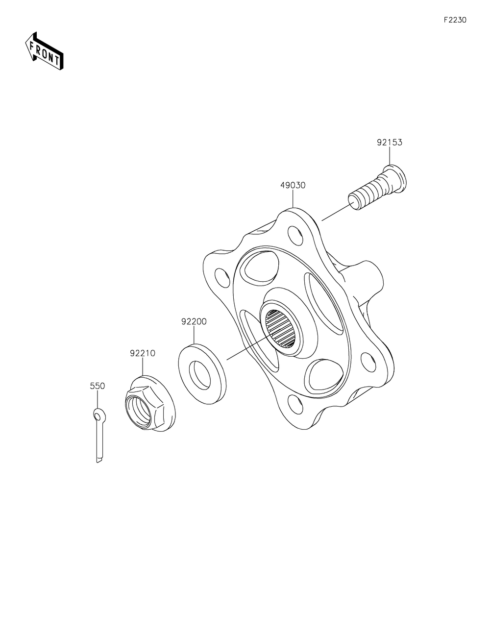 Front Hubs/Brakes Diagram and Parts List for KRF800JNFNL 2022 Kawasaki Lawn Tractor Accessories