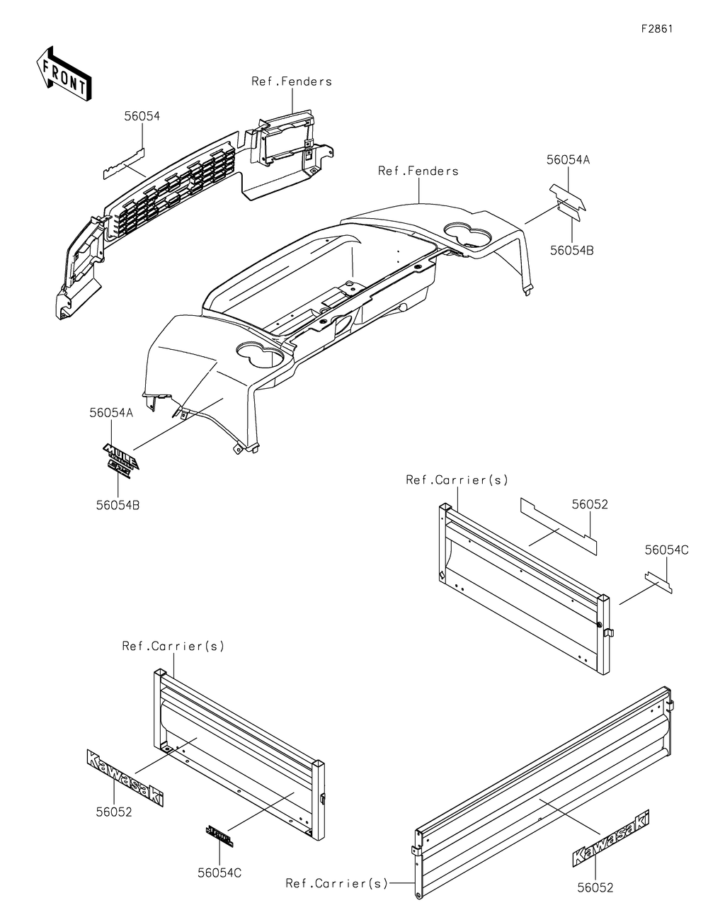 Decals Diagram and Parts List for KAF620WMFNN 2021 Kawasaki Lawn Tractor Accessories