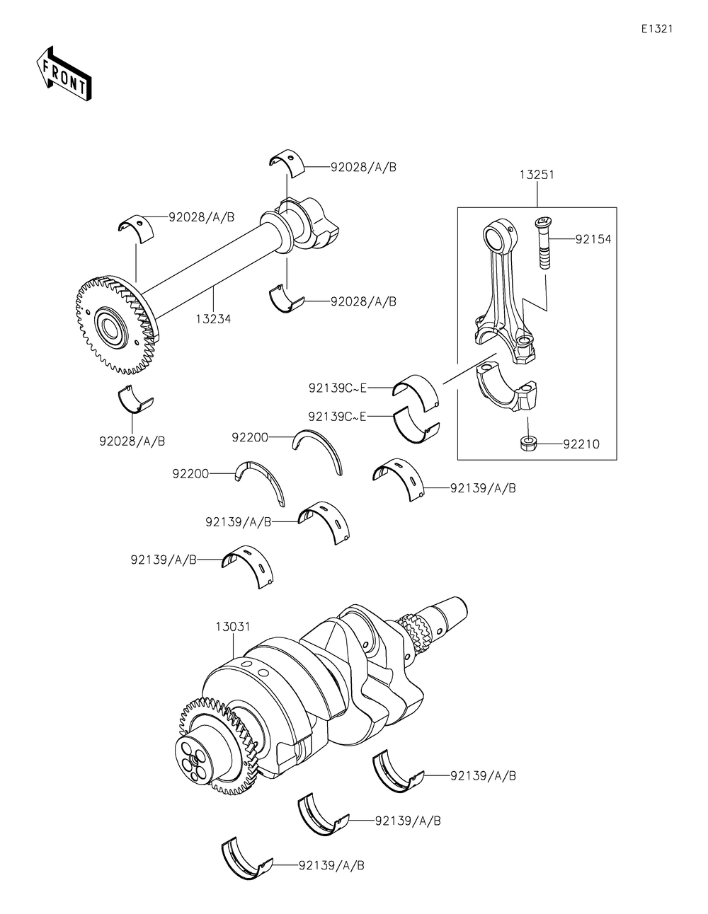 Crankshaft Diagram and Parts List for KRF1000CPFNN 2023 Kawasaki Lawn Tractor Accessories