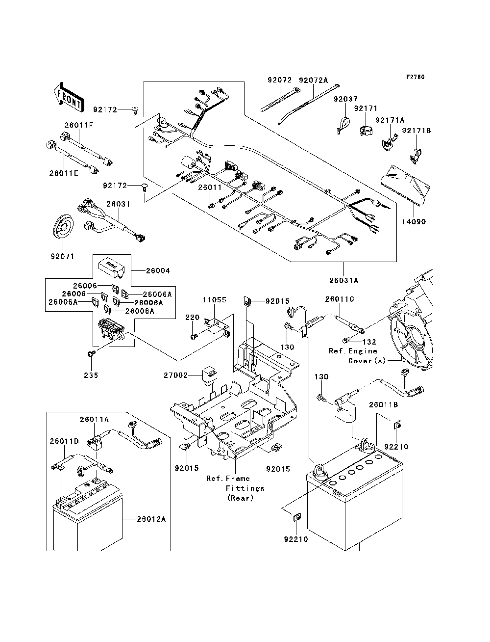Chassis Electrical Equipment Diagram and Parts List for KRF750SCSA 2012 Kawasaki Lawn Tractor Accessories