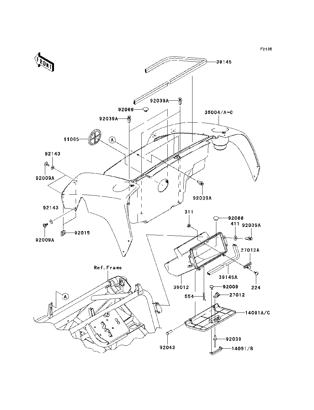 Front Box Diagram and Parts List for KAF400A7F 2007 & Prior Kawasaki Lawn Tractor Accessories