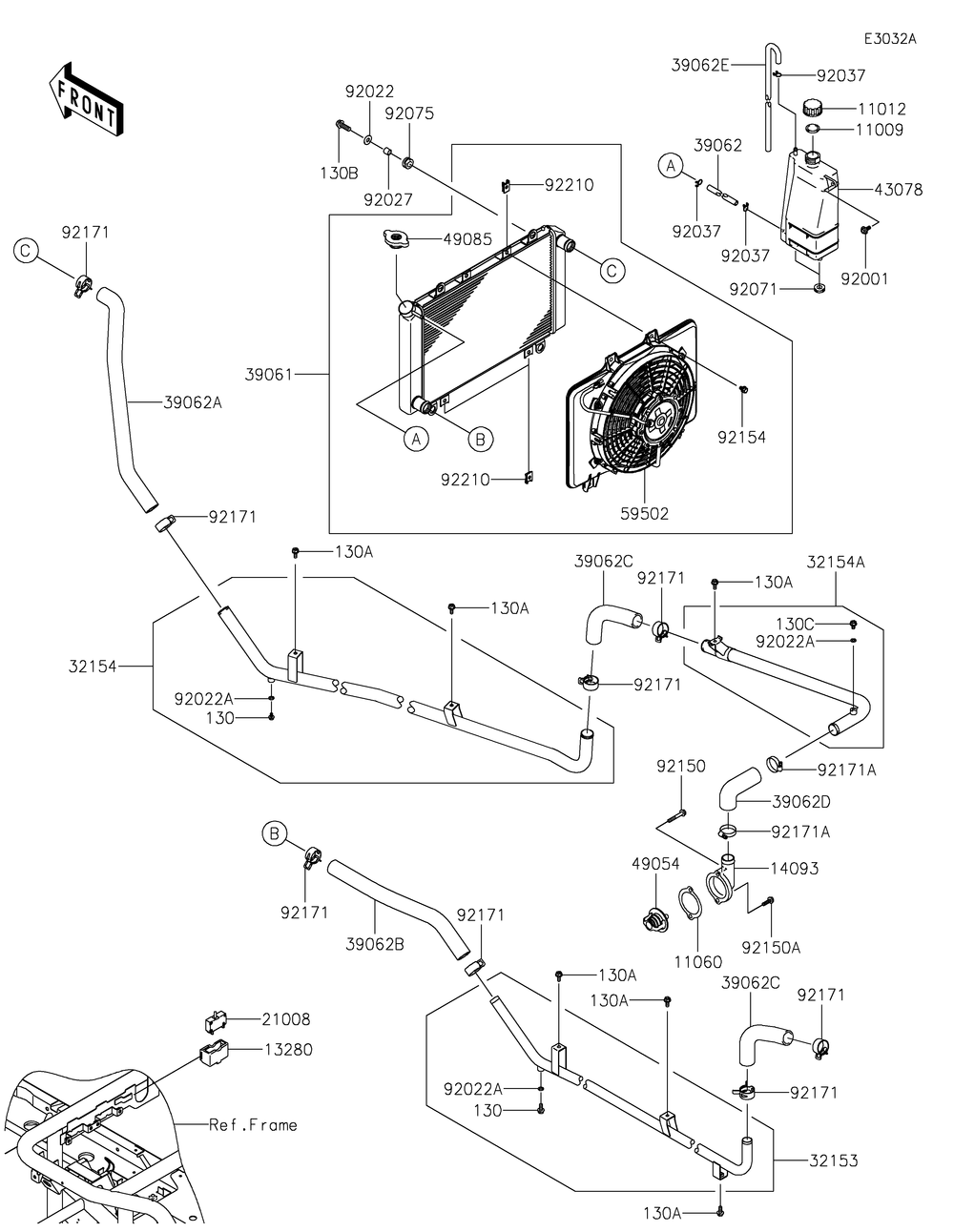 Radiator 2 Diagram and Parts List for KAF620PMFNN 2021 Kawasaki Lawn Tractor Accessories