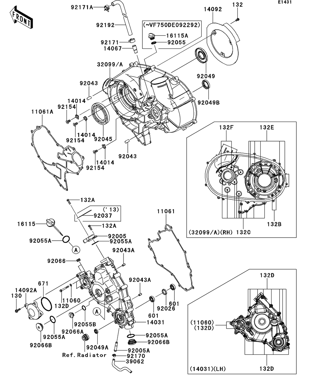 Engine Cover Diagram and Parts List for KRT750CCF 2012 Kawasaki Lawn Tractor Accessories